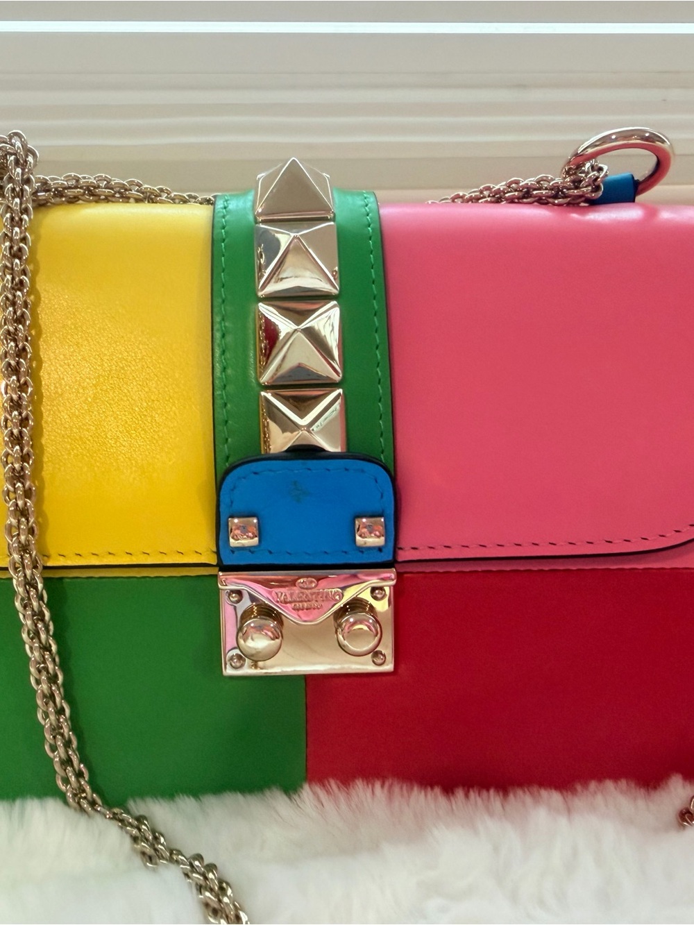 Valentino Colorblock Leather Chain Shoulder Bag - Multicolor